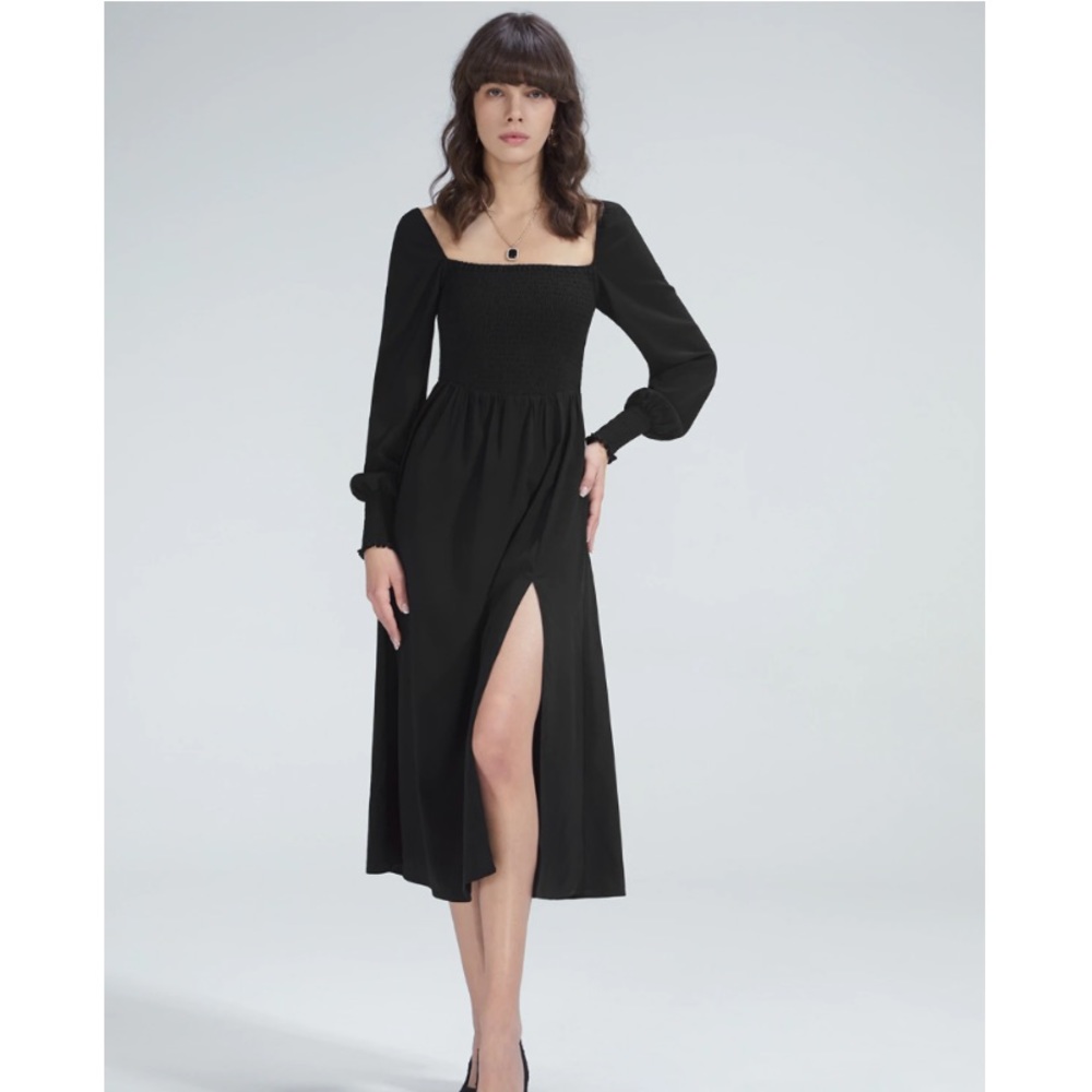 NWT The Commense black midi dress with slit sz xs